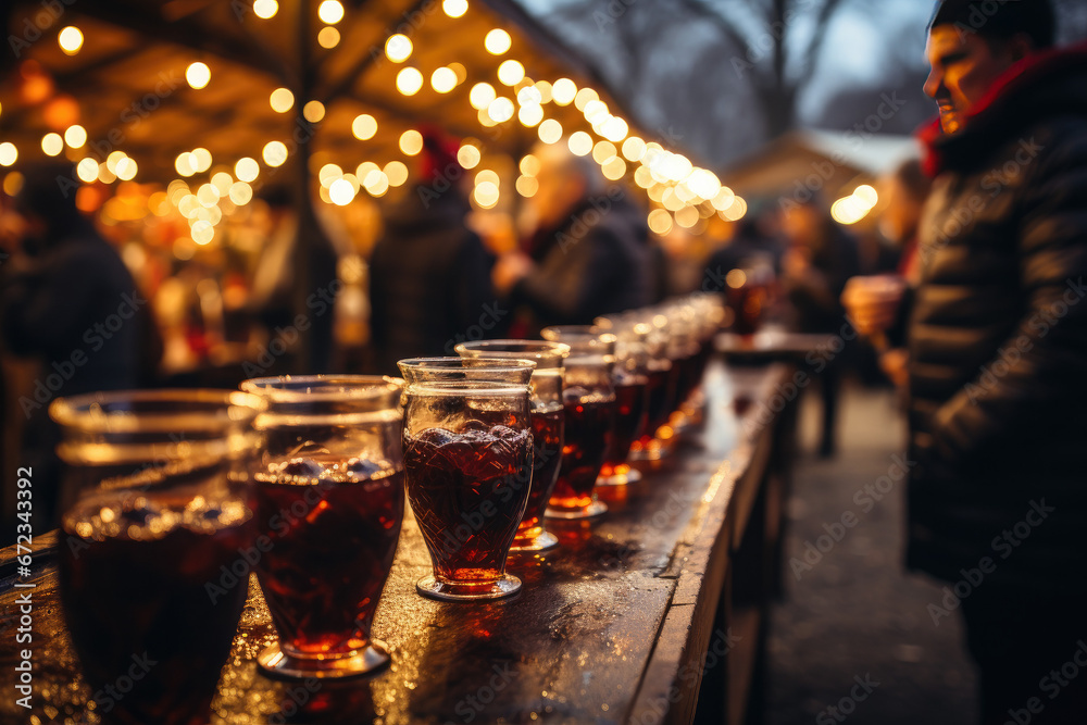 People drinking mulled wine at a Christmas market (AI Generated) 