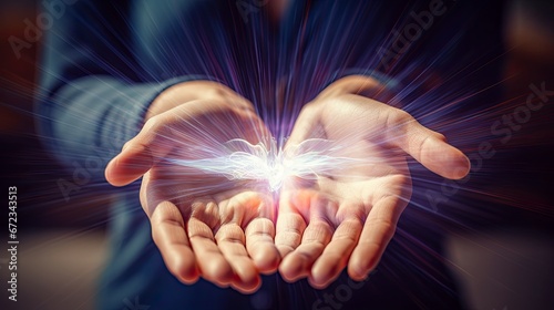 Stunning Healing Energy phenomenon - female hands reaching up into a structure of energy photo