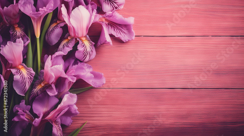  a bunch of purple flowers sitting on top of a wooden table. generative ai