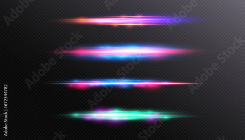 Light effect. bright purple lines, fast horizontal luminous energy flow.