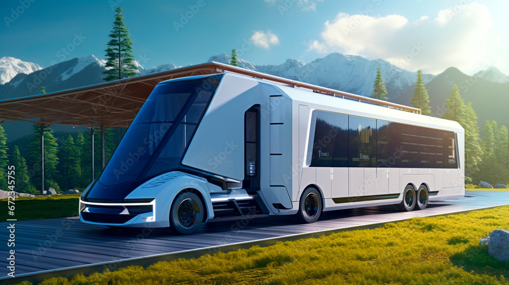 electric truck powered vehicle in futuristic design. Generative AI