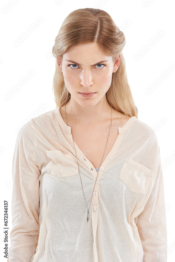 Woman, angry or upset with frustration in portrait for decision, problem and opinion in Sweden. Female model, emoji or facial expression with rage in pose on isolated or a transparent png background Woman, angry or upset with frustration in portrait for decision, problem and opinion in Sweden. Female model, emoji or facial expression with rage in pose on isolated or a transparent png background