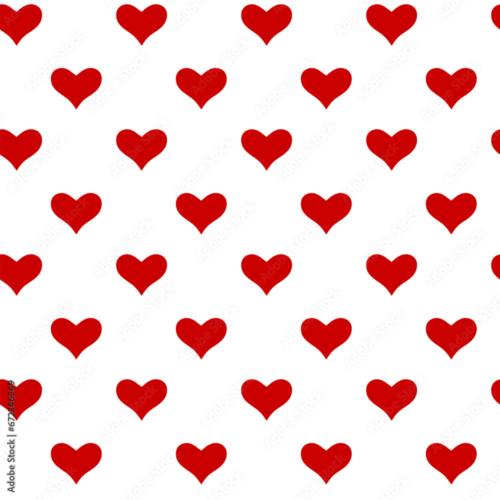 Seamless vector repeat pattern with small even symmetrical hand drawn doodle red hearts on white background. Simple cute kids Valentines day backdrop Seamless vector repeat pattern with small even symmetrical hand drawn doodle red hearts on white background. Simple cute kids Valentines day backdrop