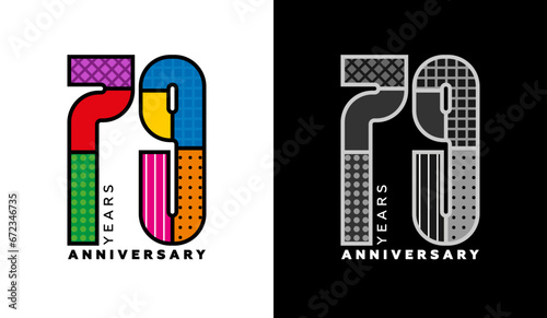 79th anniversary, seventy nine logo set, colorful logo for celebration event, invitation, congratulations, web template, flyer and booklet, retro photo