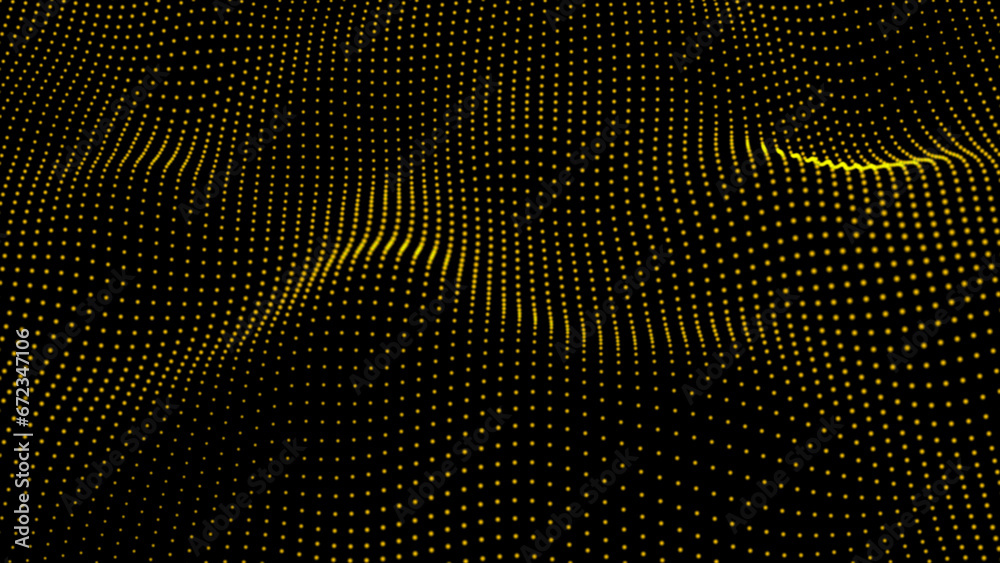 Flowing dot particles wave pattern halftone black gradient smooth curve shape isolated on black background. Digital wave with dots on the black background. concept of technology.