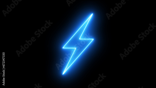 Neon bolt sign. neon lightning bolt. Glowing neon line Lightning bolt icon isolated on black background. Flash sign. Charge flash icon. Thunder bolt. Lighting strike.