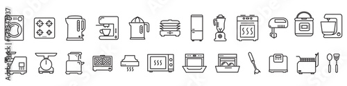 Fotobehang Kitchen appliances line icon set