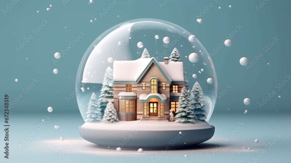 Snow Globe - Christmas Magic Ball with House and tree inside.