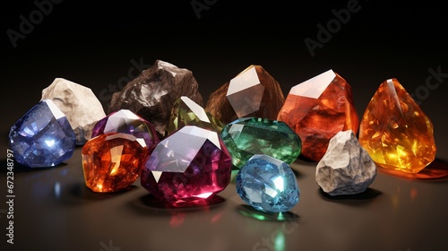 Photorealistic renderings of precious gems and minerals, each facet and impurity displayed in crystalline clarity.