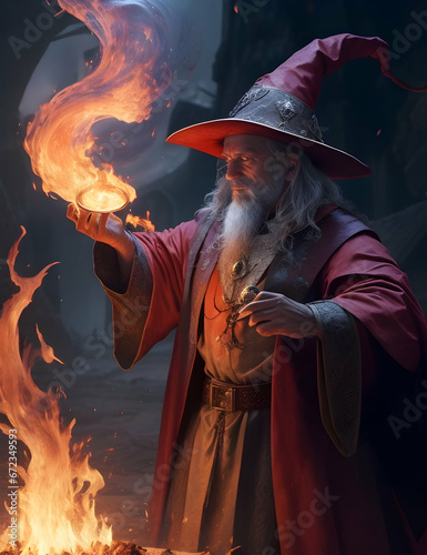 Fototapeta a medieval wizard conjuring fire