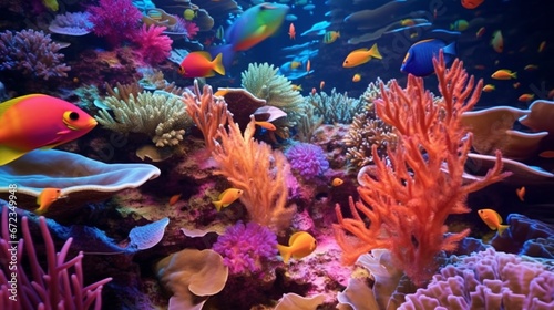 Colorful tropical fish life in the coral reef animals.Generative AI