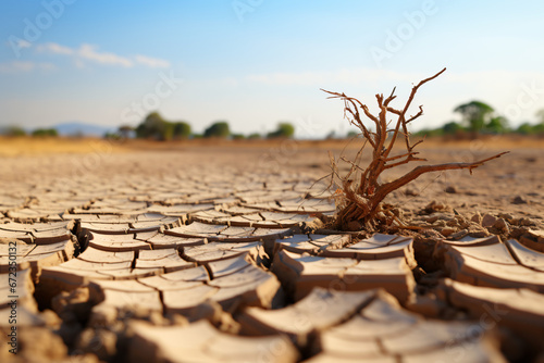 Withered plant on cracked dry ground