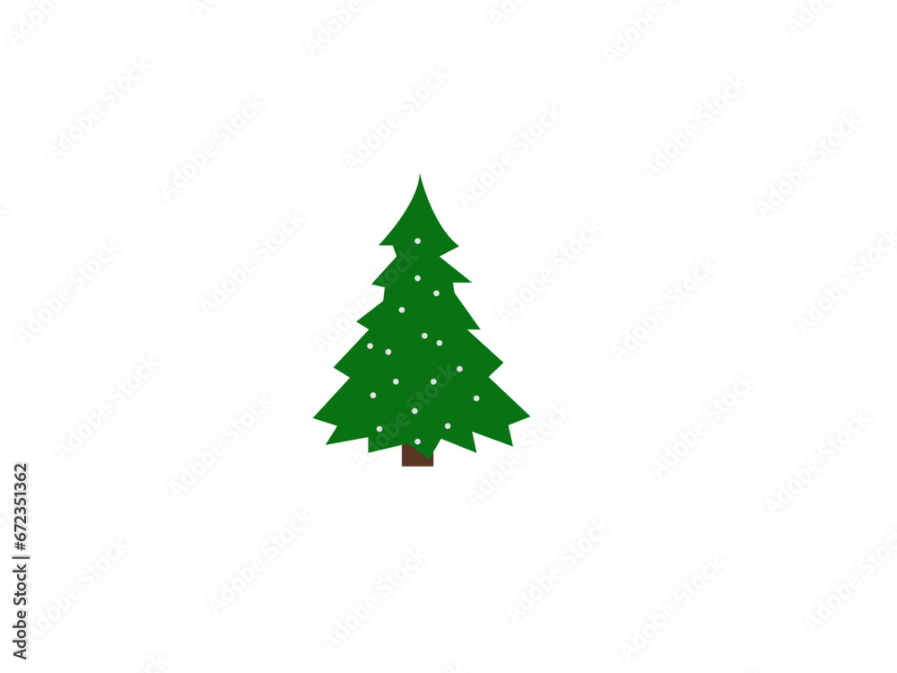 Beautiful elegant green Christmas tree. Bright garland. Vector illustration on a white background. Modern flat design.