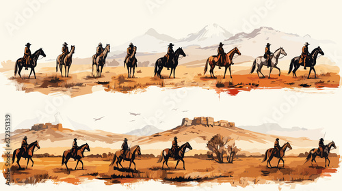 vector of gauchos on horseback in Patagonia  Argentina  illustration of cowboys