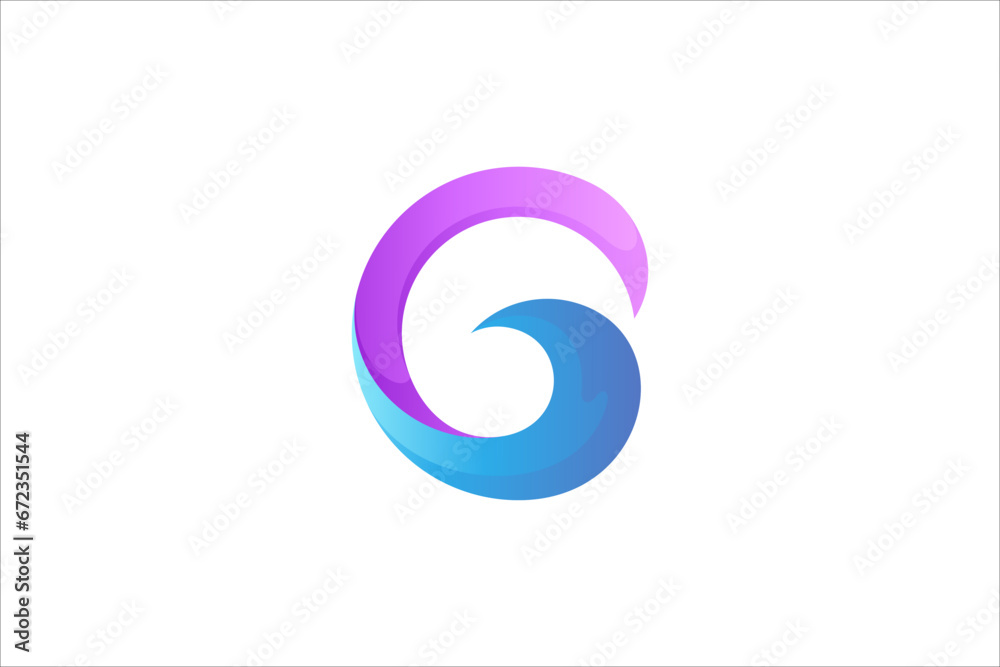 G initial G letter 3D logo design with wave element