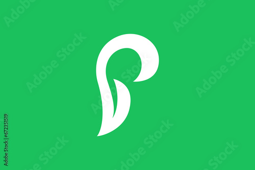 letter P and leaf simple flat logo design