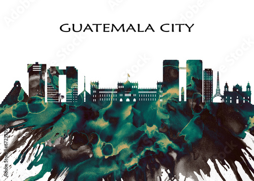 Guatemala City Skyline. Cityscape Skyscraper Buildings Landscape City Downtown Abstract Landmarks Travel Business Building View Corporate Background Modern Art Architecture  #672351958