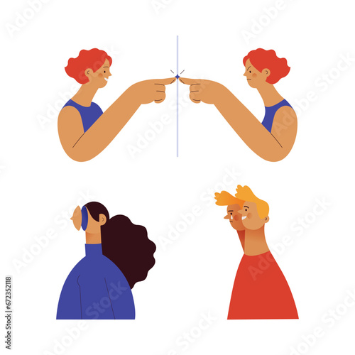 Collection of mental disorder cartoons. Bipolar disorder variations. Modern flat vector illustration