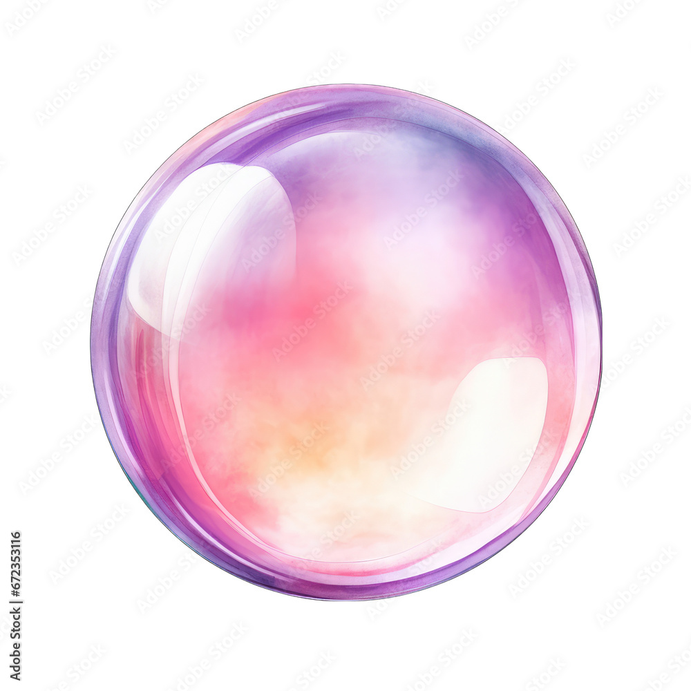 Obraz premium Iridescent bubble, watercolor, pastel colors, isolated on white background