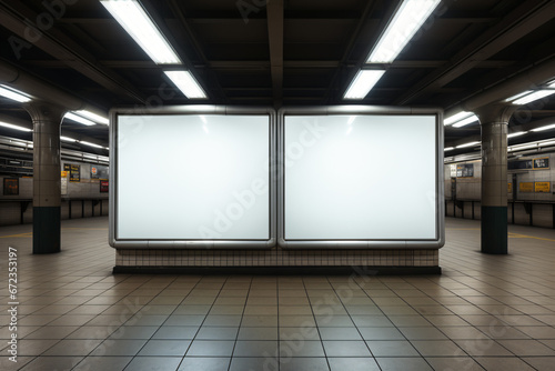 Blank advertisement panels underground