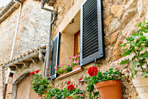 Beautiful views of a street in the picturesque and famous town of Valldemosa, Mallorca, Balearic Islands, Spain