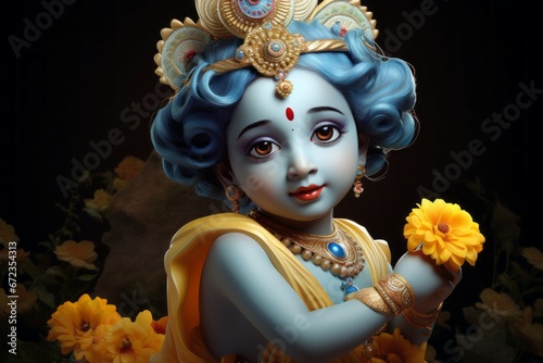 Krishna in the form of a child. Religious concept with selective focus and copy space