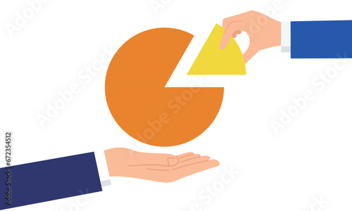 80%と20%のグラフ、グラフを持つ手のイラスト、ベクター