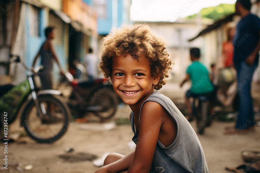 A smiling boy in a brazilian slum