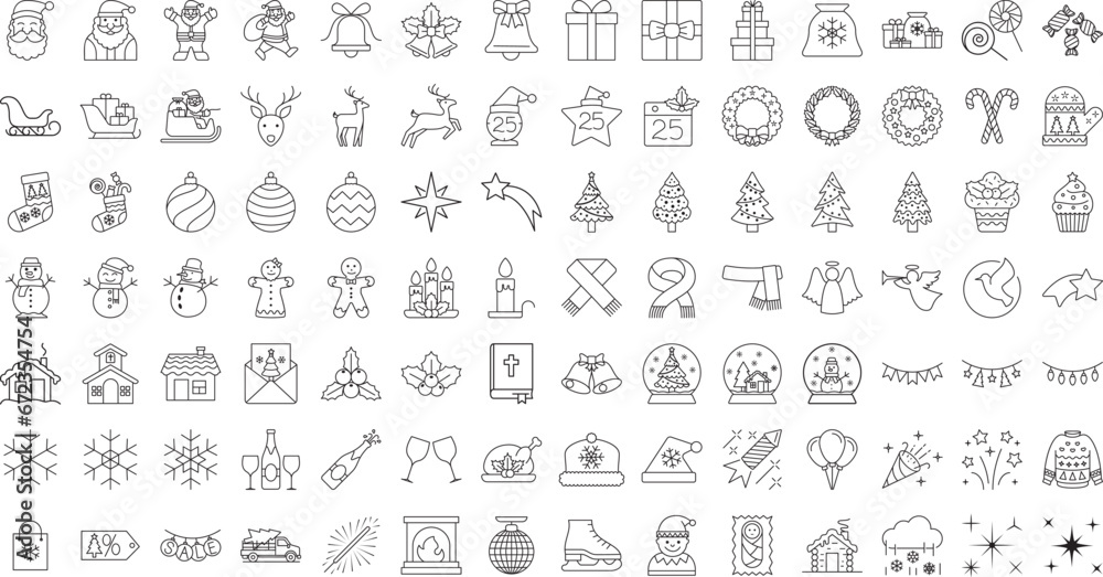 Christmas line web icons set on white background.