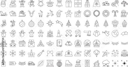Leinwand Poster Christmas line web icons set on white background.