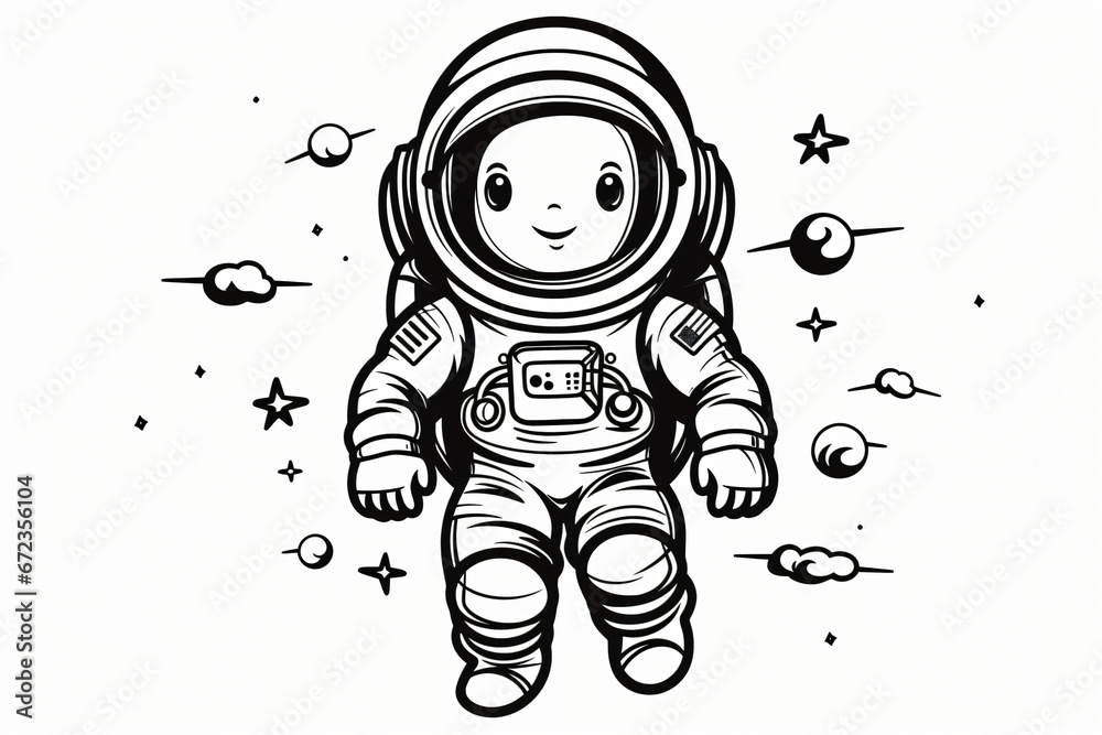 Simplified astronaut character in black and white Simplified astronaut character in black and white