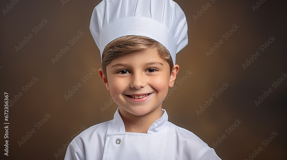 Little boy in a chef costume on isolated beige background. Little boy in a chef costume on isolated beige background.