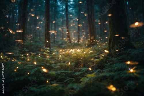 A Mystical Forest Illuminated by Enchanting, Luminous Lights