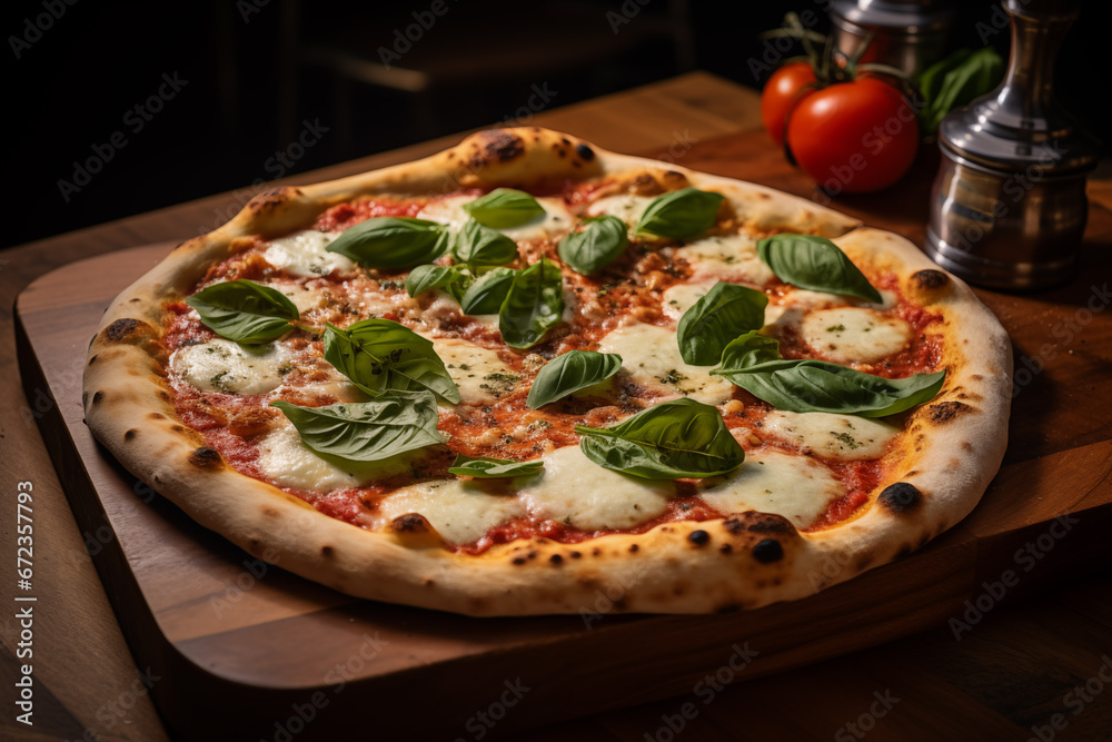 Margherita pizza fresh from brick oven