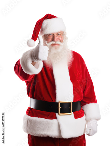 Portrait of Santa Claus showing thumbs up isolated on transparent background.