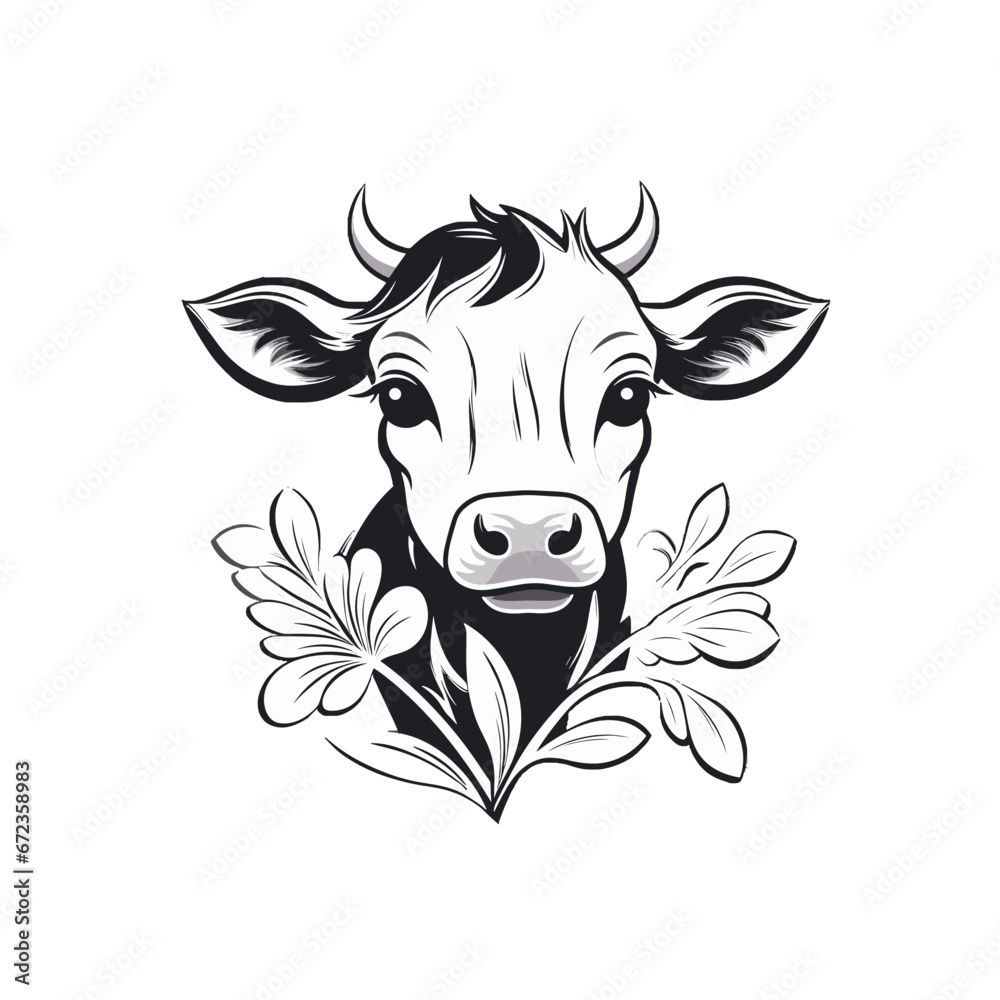 Süße Kuh mit Blumen Illustration