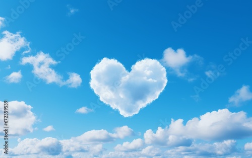 Heart shaped cloud on bright blue sky