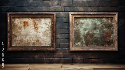 picture wooden frames on a brick wall ai generated