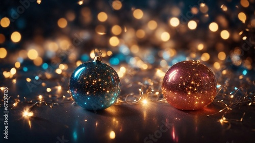 Shimmering Reflections: Festive Baubles on a Polished Surface