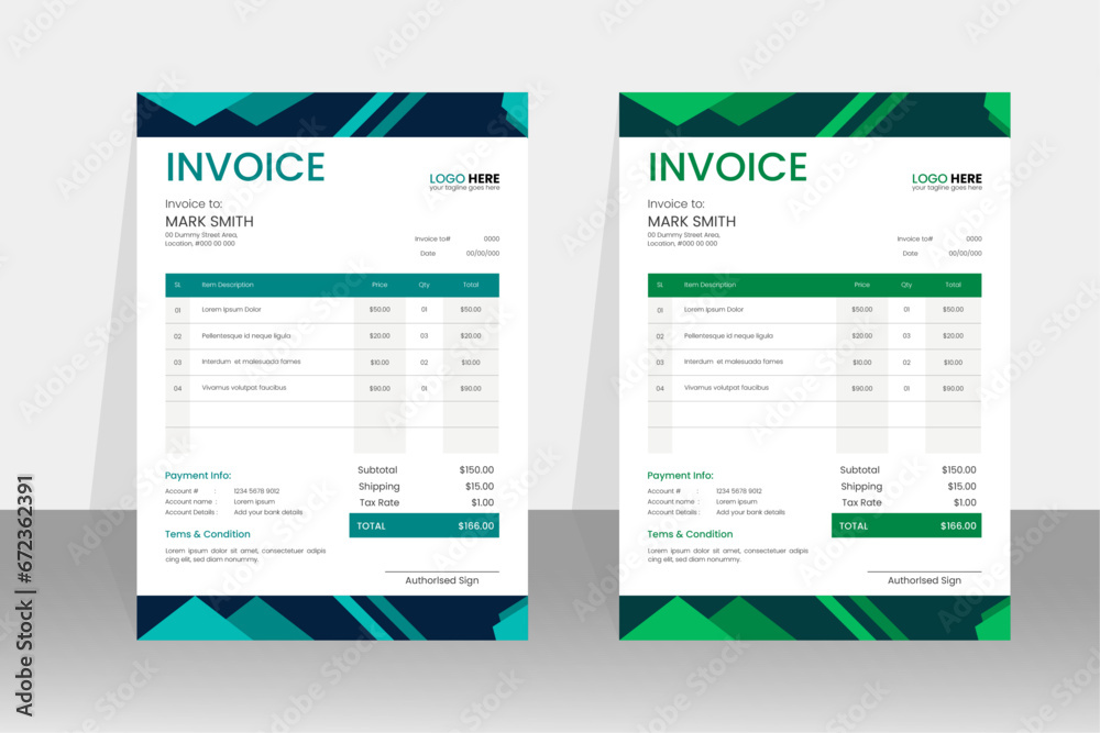 Invoice template design, Invoicing quotes, money bills, price invoices, payment agreement design, business invoice.