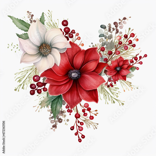 Christmas poinsettia water color flowers clipart