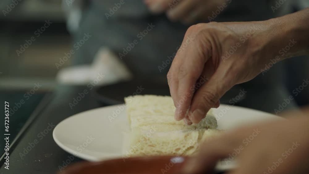 Top Quality Dessert Creation, Hand Caramelizing Sugar on Torrija Top Quality Dessert Creation, Hand Caramelizing Sugar on Torrija