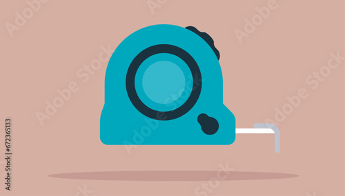 Measuring tape vector tool illustration - Measure construction and carpenter hand tool in side view flat design, with turquoise colour on beige background