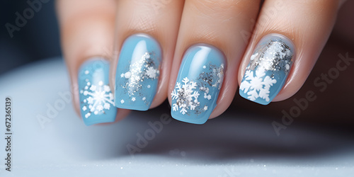 Frosted Elegance: Captivating Snowflake Sage Nail Art - Transforming Your Look into a Winter Wonderland of Glamour background ai generated photo