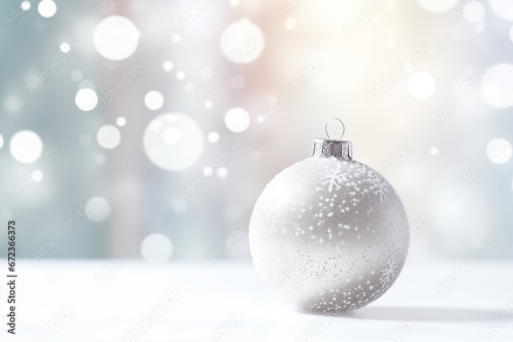 White Christmas Glass Tree Ball on Snowy Background White Christmas Glass Tree Ball on Snowy Background