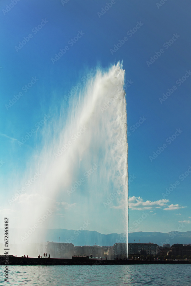 Famous Geneva fountain Jet D'eau on Geneva lake.