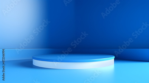 Fototapeta Naklejka Na Ścianę i Meble -  Interior corner wall room blue 3d background of abstract window light stage scene or empty product studio showroom display and blank presentation podium pedestal platform perspective table backdrop.