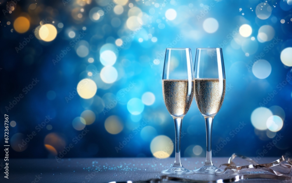 Glasses of champagne on bokeh background. New Year celebration Glasses of champagne on bokeh background. New Year celebration