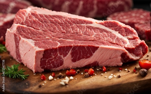 A Juicy Slab of Raw Meat on a Rustic Wooden Cutting Board