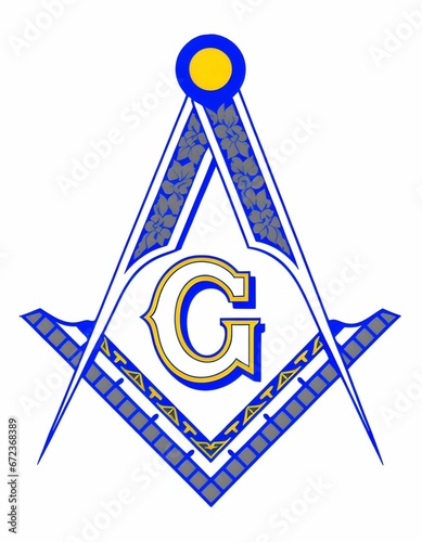 AI generated illustration of the Freemason Symbol with a letter G surrounded by a boat pattern
